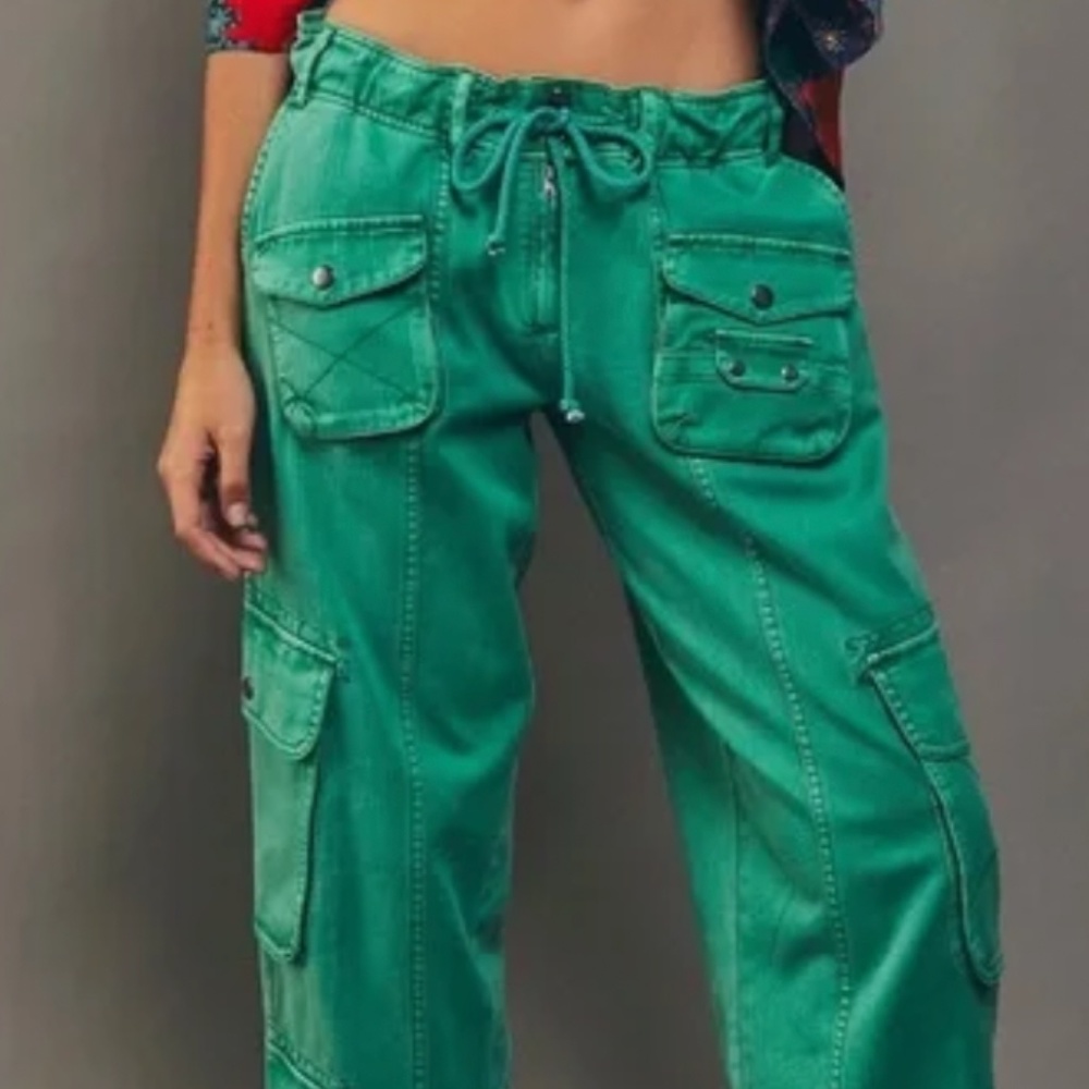 Free People Tahiti Cargo Pants Green Utility Low Rise size Small